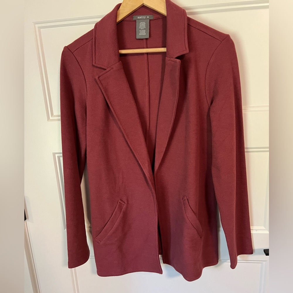Matte M Boyfriend Blazer, Soft Knit, Plumb, Mauve Color, Large with Pockets